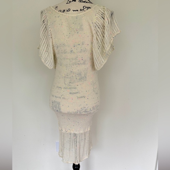Free People Knit Mini Dress Cream Confetti Speckle Sz L Ruffles Rare Oatmealcore - Picture 5 of 16